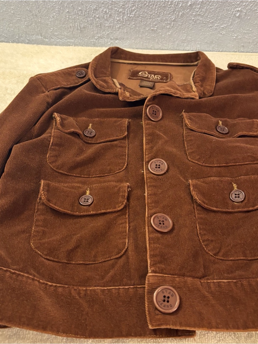 Star Jeans Y2K SZ M,  Brown Corduroy Utility Jacket Large 5 Buttons 4 pockets